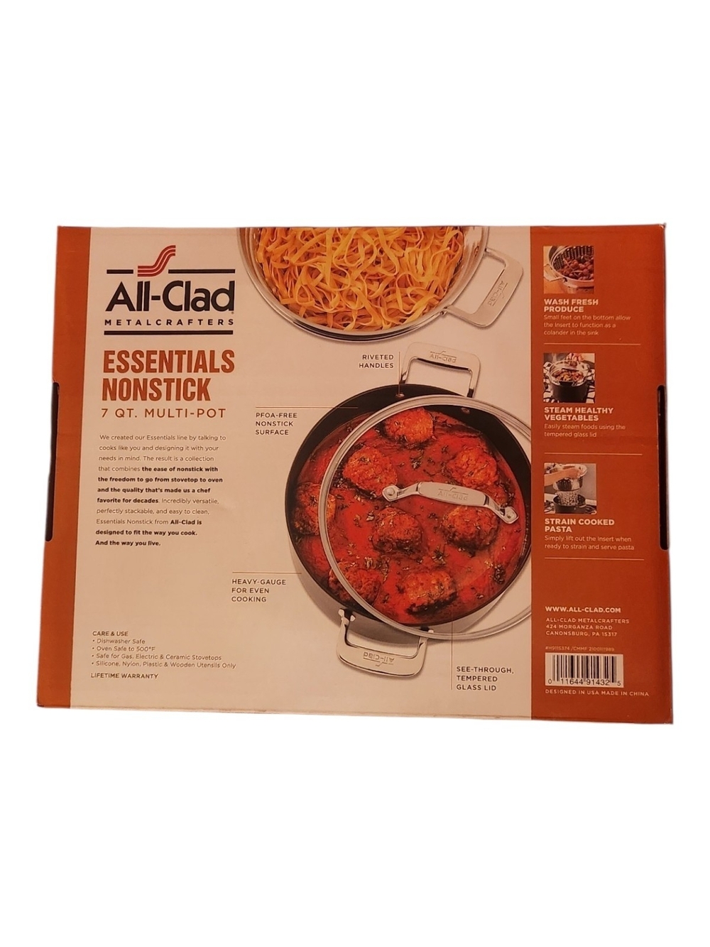 All-Clad Essentials Nonstick 7 Qt. Multi-Pot in Orange